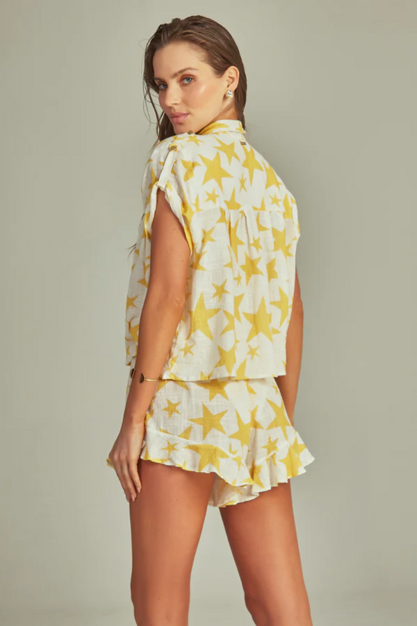 CROPPED SHIRT IN YELLOW STAR PRINT