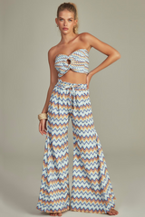 CROPPED BUSTIER BLUE CHEVRON PRINT