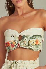 CROPPED BUSTIER TROPICAL PARADISE PRINT