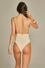 Textured Nautique Swimsuit Beige