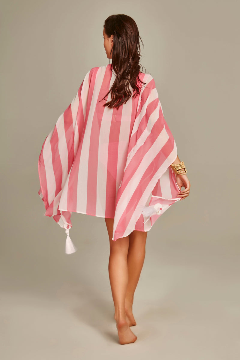 Malaga Kimono in Pink Stripes Print