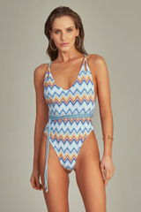 LETICIA SWIMSUIT BLUE CHEVRON PRINT