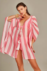 Malaga Kimono in Pink Stripes Print